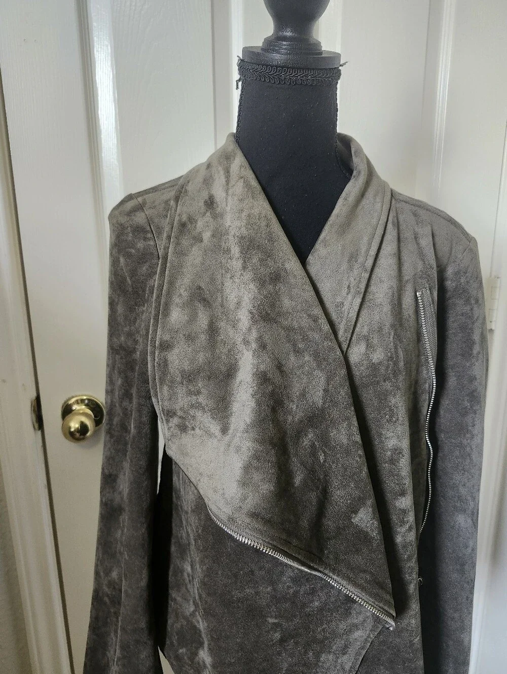 Lulu's Taupe Gray Suede-Look Asymmetrical Draped Jacket